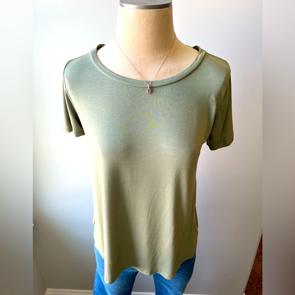 Bamboo Tees are super soft and versatile. Color is Olive Green and various sizes